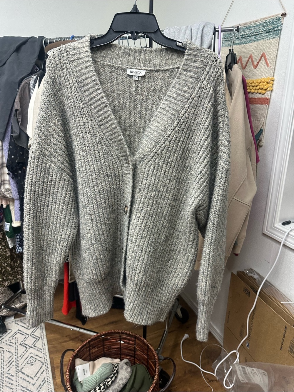 Vision Chunky Ribbed V-Neck Button Cardigan - Picture 2 of 6